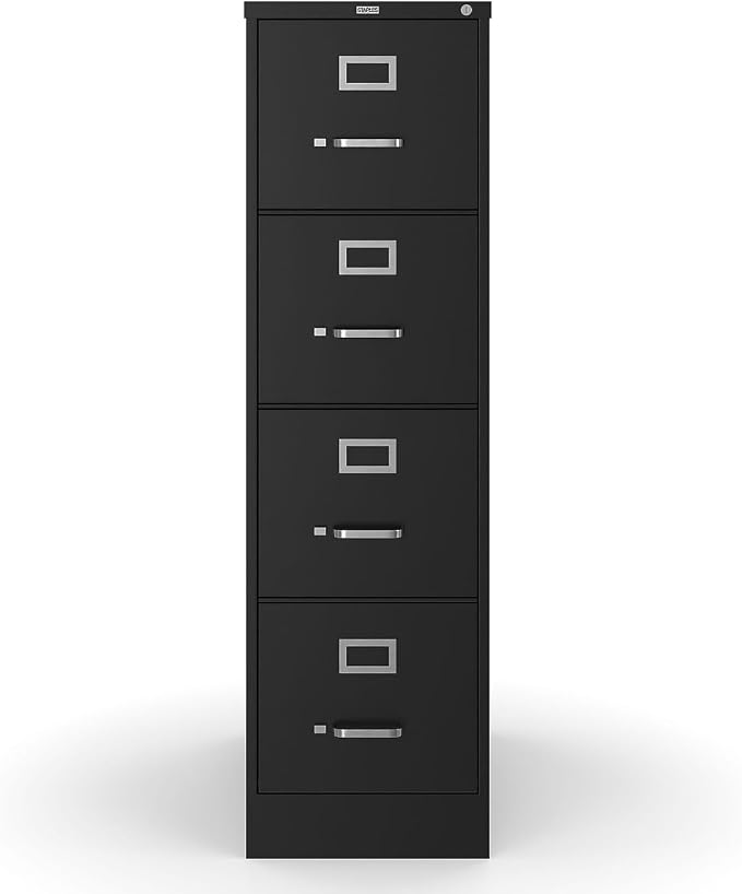 Staples 4-Drawer Vertical File Cabinet, Letter Size Documents, Lockable, 25" D x 15" W x 51.97" H, Black