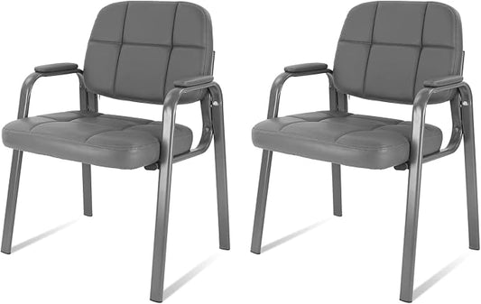 CLATINA Classic Reception Chair with Padded Armrests and Sturdy Steel Frame, Ergonomic Guest Chair for Office Conference Waiting Meeting Room, Grey (2 Pack)