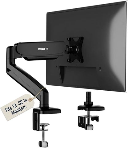 Mount-It! Single Monitor Arm Desk Mount, Gas Spring Monitor Mount, Fits 13–32" Screens up to 17.6 lbs, VESA 75x75 & 100x100, Full Motion Tilt Swivel Rotate, C-Clamp & Grommet Base