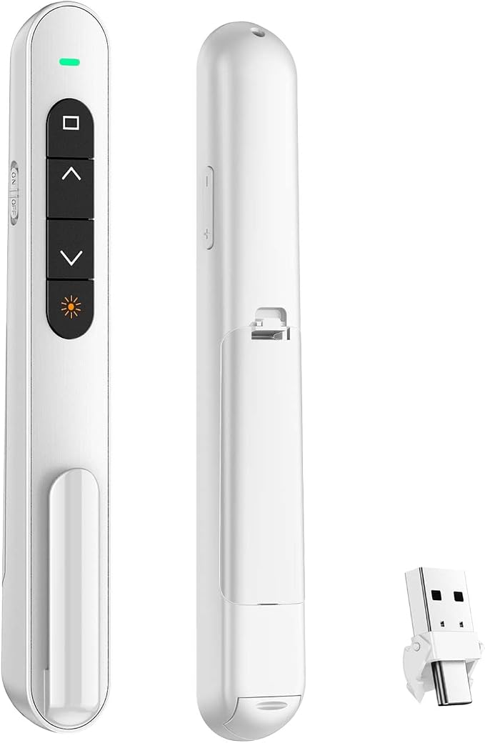 QUI Presentation Clicker with Volume Control, 2.4GHz USB Wireless Presenter Remote, PowerPoint Clicker Slide Advancer Compatible with Mac, Windows, Google Slides, Keynote