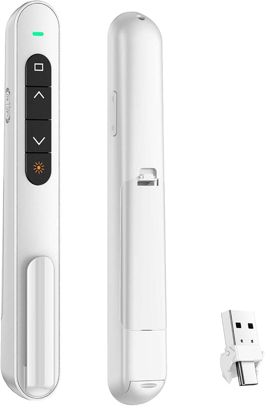 QUI Presentation Clicker with Volume Control, 2.4GHz USB Wireless Presenter Remote, PowerPoint Clicker Slide Advancer Compatible with Mac, Windows, Google Slides, Keynote