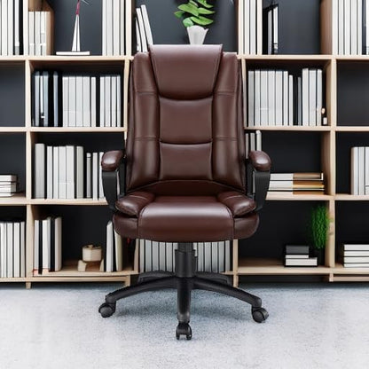 OFIKA Leather Office Desk Chair,Ergonomic Office Chair with Lumbar Support,Computer Chair,Executive Leather Chair with Padded Flip-up Arm,Adjustable Armrests, Black,275LBS