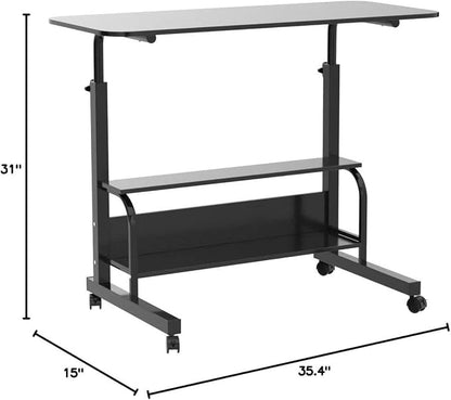 Adjustable Laptop Standing Desk - Mobile Rolling Computer Workstation for Small Spaces, Portable Home Office Desk with Storage Black