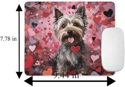 Yorkshire Terrier Mouse Pad Dog with Red Hearts Pattern Non-Slip Rubber Mouse Pad Puppy in Love Mouse Pad for Home Office Work Desk Computer Desktop Laptop for Dog Lovers