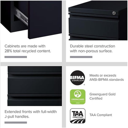 Hirsh 15" W 3 Drawer Desk Pedestal, Black, Letter 18575-1 Each
