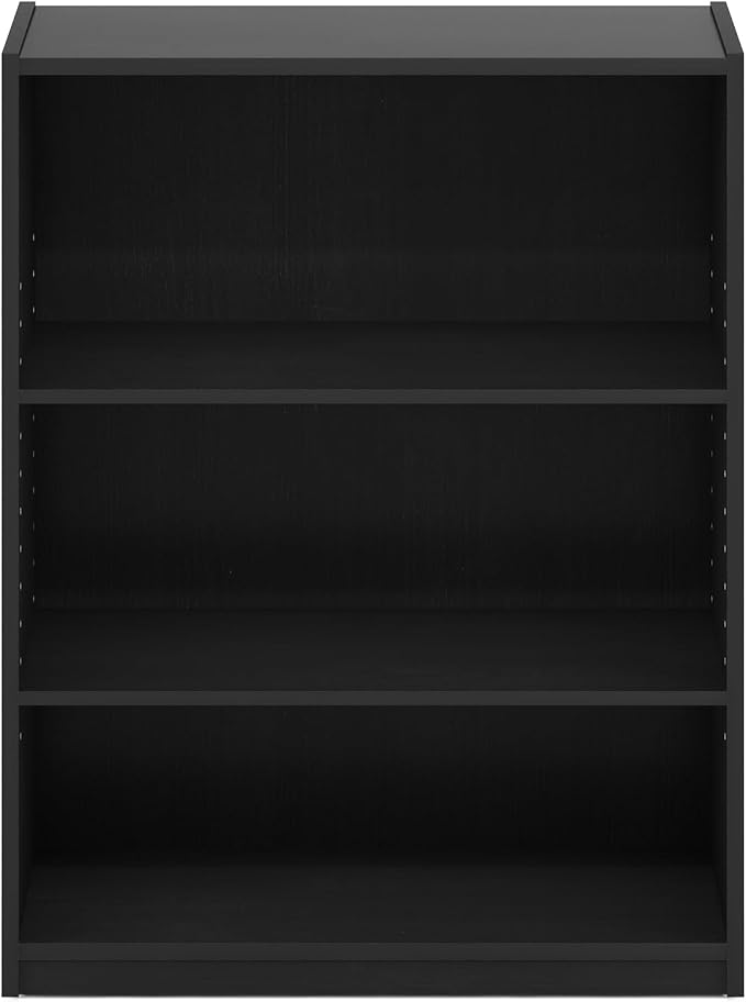 Furinno GEHRY Book Shelf, 3-Tier Small Bookshelf, Bookcase with Adjustable Shelves, 11.6 x 24.8 x 31.6, for Organization and Storage, for Living Room, Bedroom, Home Office, Blackwood
