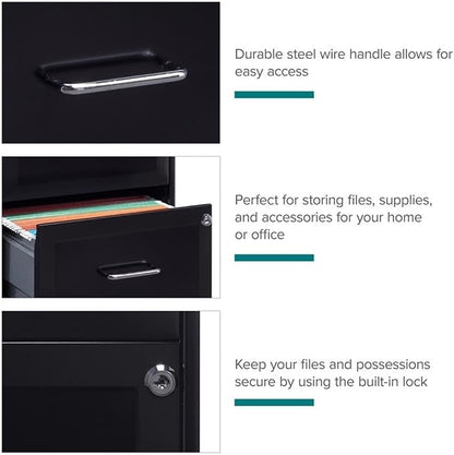 Pemberly Row 2 Drawers 26.7" Vertical Black Metal Filing Cabinet Lockable Pre-Assembled Movable Letter Size for Home, Office