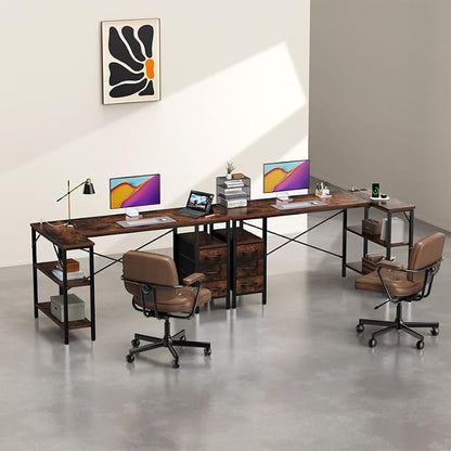 Simple Deluxe L Shaped Gaming Desk with Power Outlets, 55 Inch Computer Desk with 3 Drawers, Shelves, Corner Computer Desk for Gaming, Corner Work, Home Office, Study, Rustic Brown