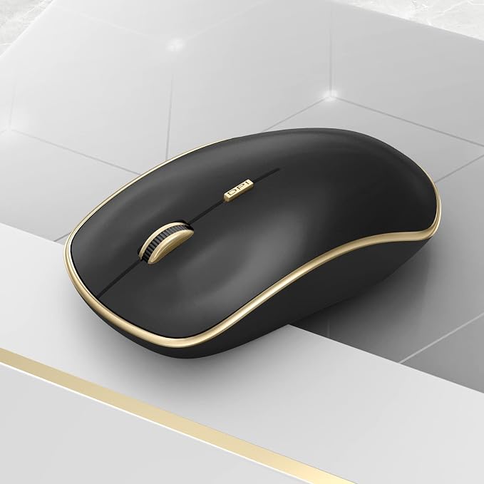 JOYACCESS Silent Wireless Mouse, Portable USB Mouse with 5 Adjustable DPI Levels for Desktop, Notebook, MacBook, Chromebook, PC (Black Gold)