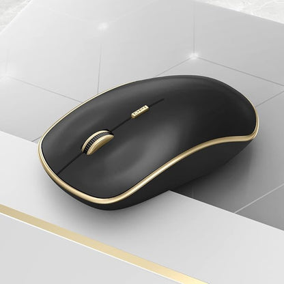JOYACCESS Silent Wireless Mouse, Portable USB Mouse with 5 Adjustable DPI Levels for Desktop, Notebook, MacBook, Chromebook, PC (Black Gold)