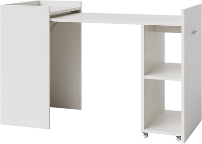 Space-Saving Folding Office Desk – 50" Computer Table with 3-Tier Storage Shelves, Reversible Design, Drawer, and Wheels – Multifunctional, Easy Assembly for Home, Bedroom, Study, Dorm, or
