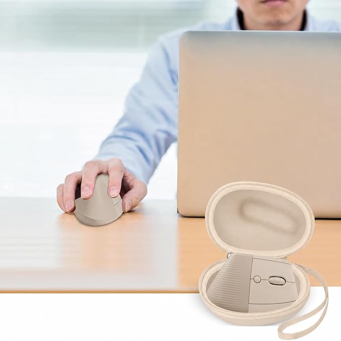 ANKHOH Case for Logitech Lift Vertical Ergonomic Mouse, Travel Carrying Holder Storage Box for Logi Wireless Bluetooth Cordless Upright Mouse - Bag Only (Khaki)