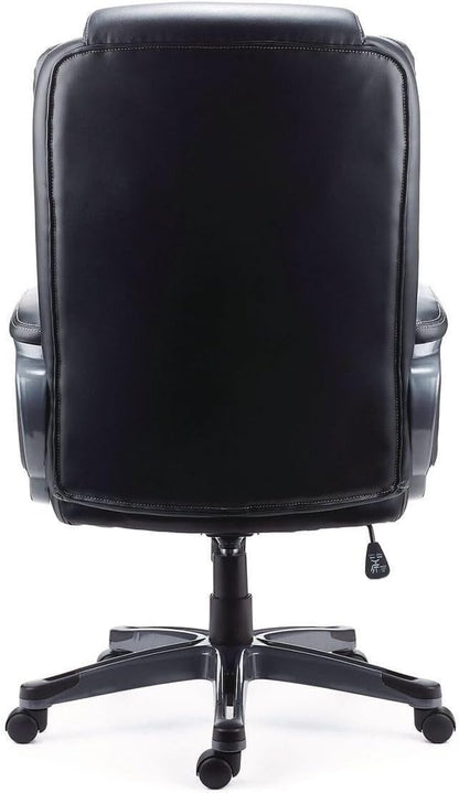 Alera Kirkdale Leather Manager Office Chair, High-Back Executive Computer Chair, Adjustable Seat Height, Supports Up to 275 lb, Black