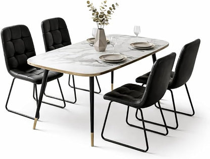 HIPIHOM 47.2''Dining Table Set for 4, Modern Rectangular Dining Table with White Marble Texture MDF Top, Nordic Style Kitchen Table for 4-6 Persons, Space-Saving Home Office Desk