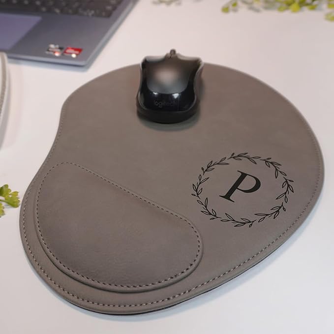 Custom Ergonomic Mouse Pad with Wrist Support – Personalized Vegan Leather Mouse Pad for Office, Home & Gaming – Durable Anti-Slip Desk Accessory, Multiple Colors, Gift Ready