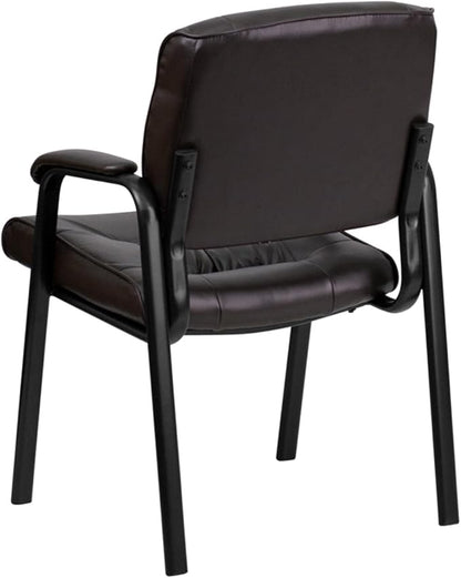 Flash Furniture Haeger LeatherSoft Tufted Executive Reception Chair with Padded Armrests, Upholstered Side Chair for Living Room or Office, Brown