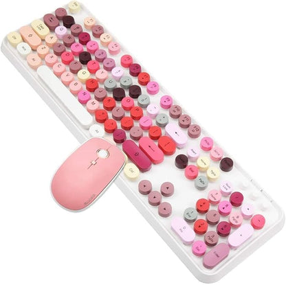 Colorful Wireless Keyboard and Mouse Combo, Typewriter Style Bubble Keyboard with Round Keys, 2.4GHz Cute Aesthetic Full Size Keyboard with Number Pad for PC Laptop Desktop