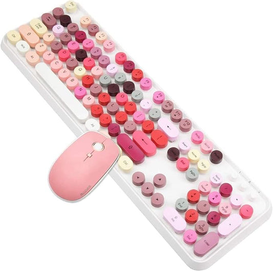 Colorful Wireless Keyboard and Mouse Combo, Typewriter Style Bubble Keyboard with Round Keys, 2.4GHz Cute Aesthetic Full Size Keyboard with Number Pad for PC Laptop Desktop