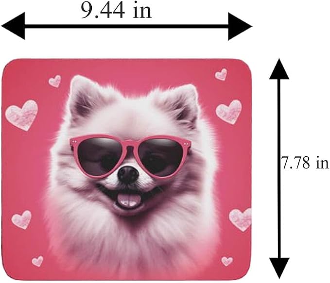 Pink Mousepad Glamour Dog Pomeranian Mouse Pad for Home Office Gaming Working Desk Computer Desktop Accessories Non-Slip Rubber Mousepad for Dog Lovers