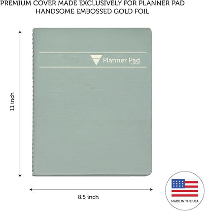 Planner Pad Spiral Bound January-December 2026/ Calendar Year 8 1/2" x 11" Large 3-Tier Funnel Down 12 Month Organizer, Greenish Grey Cover/Soft Green Ink