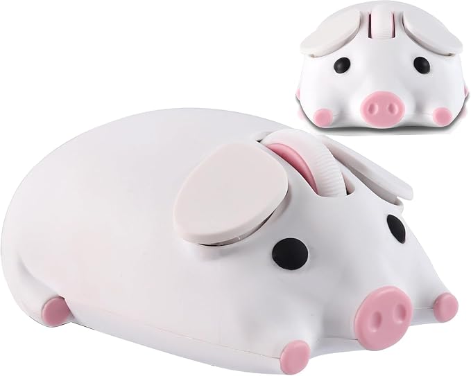 Wireless Mouse Cute Pig Design Bluetooth Dual Mode Portable Compact Lightweight Silent Optical Kawaii Mice for PC Laptop Computer Tablet Macbook Pro/Air Kids Girls Student School Office Gift White