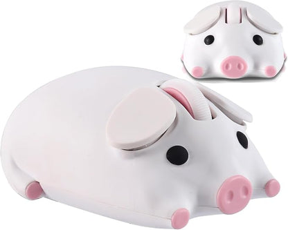Wireless Mouse Cute Pig Design Bluetooth Dual Mode Portable Compact Lightweight Silent Optical Kawaii Mice for PC Laptop Computer Tablet Macbook Pro/Air Kids Girls Student School Office Gift White