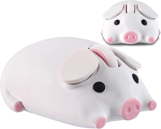 Wireless Mouse Cute Pig Design Bluetooth Dual Mode Portable Compact Lightweight Silent Optical Kawaii Mice for PC Laptop Computer Tablet Macbook Pro/Air Kids Girls Student School Office Gift White