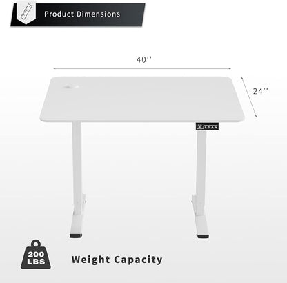 YESHOMY Height Adjustable Electric Standing Desk, 40 inch Computer Table, Home Office Workstation, White Leg/White Top