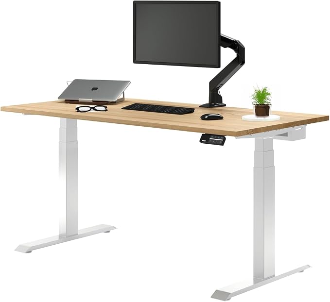 Desky Dual Hardwood Sit Stand Desk - Electric Standing Desk - Dual Motor,3 Stage Adjustable Height Desk - Solid Wood Whole-Piece Top - Standing Desk with Cable Management
