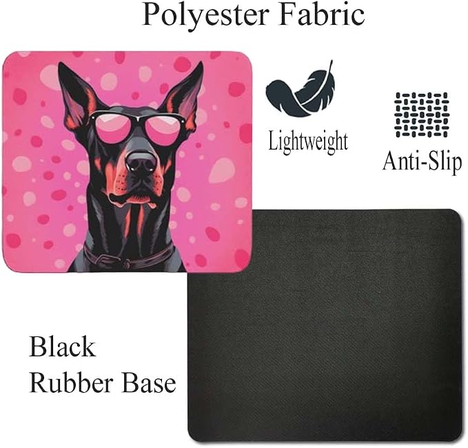 Pink Mousepad Glamour Dog Doberman Pinscher Mouse Pad for Home Office Gaming Working Desk Computer Desktop Accessories Non-Slip Rubber Mousepad for Dog Lovers