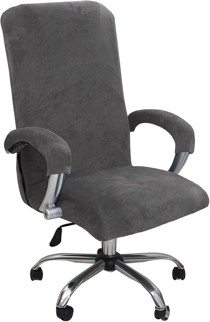 Velvet Plush Office Computer Chair Cover for Executive, Gray, XL | Stretchable, Ergonomic, Cat Proof Protector, For Mesh Chairs with Wheels & Armrests, Comfy Executive Rolling Chairs