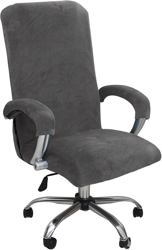 Velvet Plush Office Computer Chair Cover for Executive, Gray, XL | Stretchable, Ergonomic, Cat Proof Protector, For Mesh Chairs with Wheels & Armrests, Comfy Executive Rolling Chairs