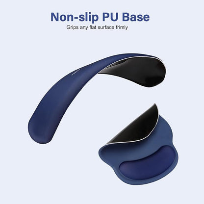 MOSISO Wrist Rest Support for Mouse Pad&Keyboard Set, Circle Curved Ergonomic Mousepad&Coaster Non-Slip Base Home/Office Pain Relief&Easy Typing Pad with Soft Cloth&Silicone Lining, Navy Blue