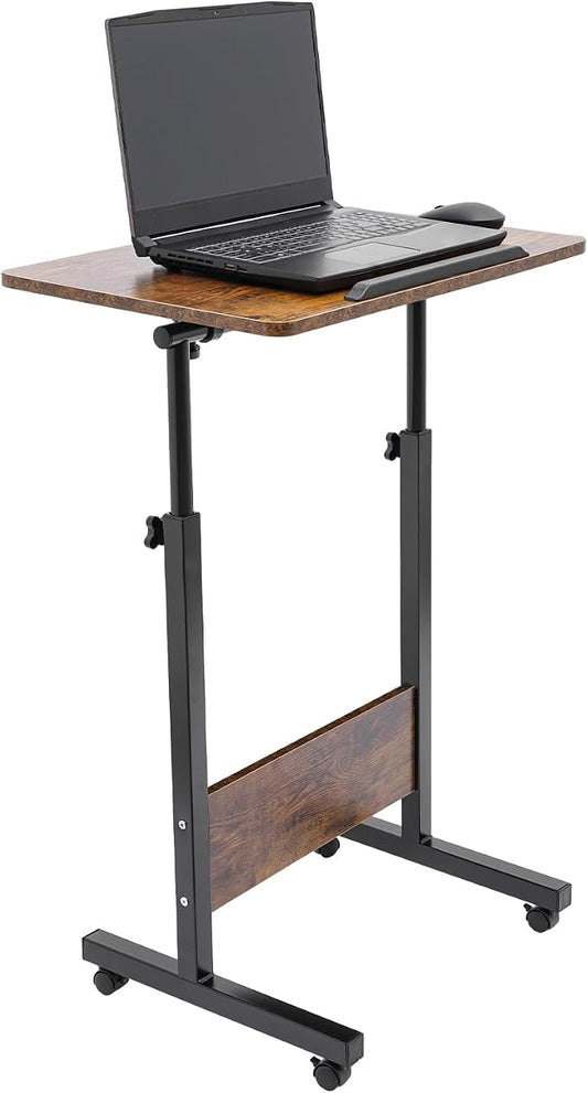 Small Mobile Standing Desk, 24" L×16" W Mobile Office Table, Rolling Laptop Table with 180° Flip, 32-47in Adjustable Height Desk for Small Spaces Home Offices