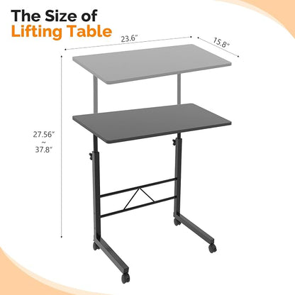 VINGLI Computer Workstation, Standing Desk Adjustable Height, Small Computer Desk w/Rolling, Sit Stand Laptop Desk TV Tray Computer Workstation for Bed Sofa Hospital Reading Eating, 23.6", Black