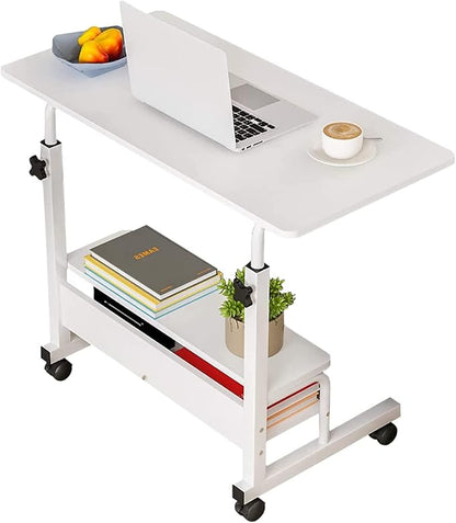 Laptop Desk Removable and Adjustable Height Table for Bedroom Bedside, Office Desk Home Writing Desk, Small Standing Desks with Storage TV Tray Table, Size 31.5 Inch White