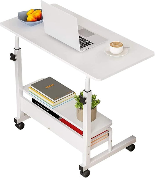 Laptop Desk Removable and Adjustable Height Table for Bedroom Bedside, Office Desk Home Writing Desk, Small Standing Desks with Storage TV Tray Table, Size 31.5 Inch White