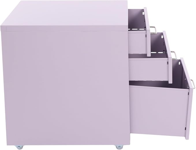 3-Drawer Mobile File Cabinet, Metal Filing Storage Cabinet with Wheels Small Nightstand Under Desk Organizer for Home Office (Purple)