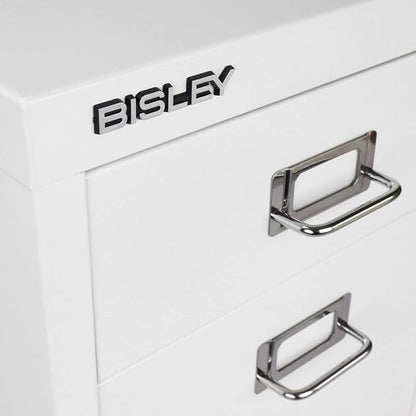 Bisley 3-Drawer Steel MultiDrawer Cabinet - Traffic White | Chrome Pull Handles with Label Holders, Powder-Coated Steel, Removable Drawers, Desktop Storage, Labels Included