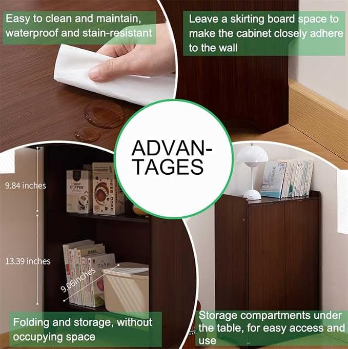 Folding Out Desk with Storage, Expandable Hidden Desk, Space-Saving Pull Out Murphy Table, Writing Table with Shelves and Mobile Wheels for Home Office, Bedroom Dorm Room Small Spaces (Walnut)