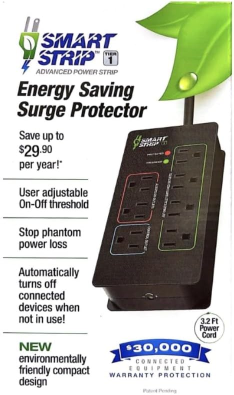 Smart Strip KCG-7MVR Energy Saving Surge Protector with Autoswitching Technology, 7 Outlet