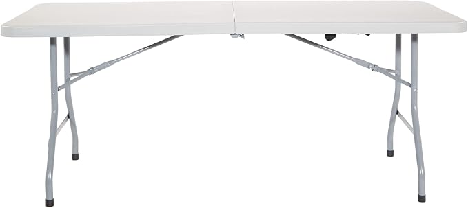 Office Star Resin Rectangle Center-Folding Portable Table for Picnics, Camping, and Tailgating, 6 Feet