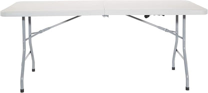 Office Star Resin Rectangle Center-Folding Portable Table for Picnics, Camping, and Tailgating, 6 Feet