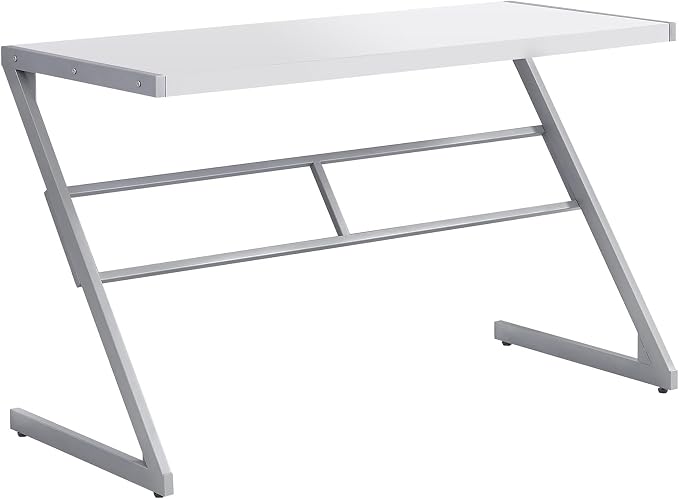Monarch Specialties Simple Modern Study Laptop Table for Home & Office Computer Desk-Z-Shaped Metal Leg, 48" L, White