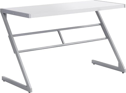 Monarch Specialties Simple Modern Study Laptop Table for Home & Office Computer Desk-Z-Shaped Metal Leg, 48" L, White