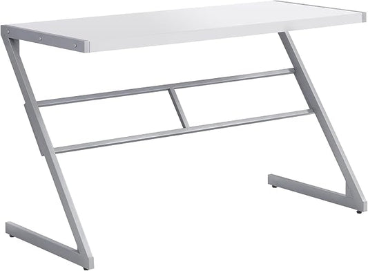 Monarch Specialties Simple Modern Study Laptop Table for Home & Office Computer Desk-Z-Shaped Metal Leg, 48" L, White
