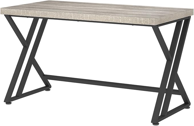 LVB Grey Desk, Industrial Wood Home Office Computer Desk for Bedroom, Farmhouse Metal Wooden Study Work PC Gaming Writing Table, Modern Simple Executive Writing Desk, 47 Inch, Light Gray
