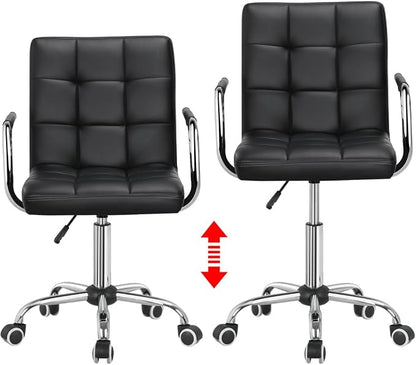 Topeakmart Home Office Chair Height Adjustable Desk Chair Mid Back PU Leather with 360° Swivel Large Seat with Wheels Black