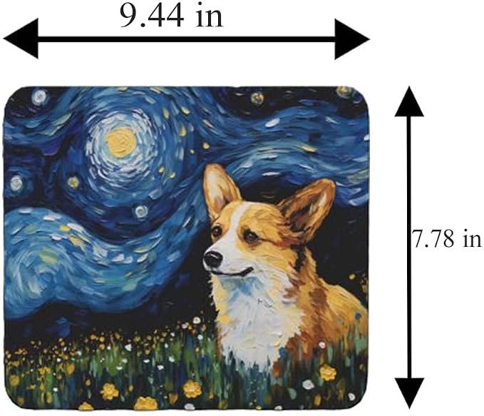 Starry Night Dog Mouse Pad for Home Office Gaming Working Desk Computer Desktop Accessories Non-Slip Rubber Mouse Pad for Dog Lovers (Corgi #2)