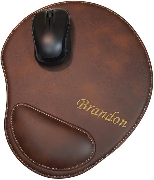Custom Ergonomic Mouse Pad with Wrist Support – Personalized Vegan Leather Mouse Pad for Office, Home & Gaming – Durable Anti-Slip Desk Accessory, Multiple Colors, Gift Ready